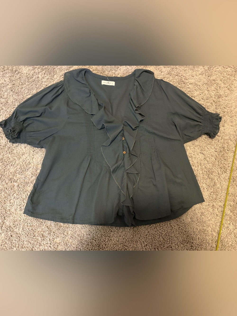 NATURAL LIFE Dark Slate Ruffled V-Neck Blouse